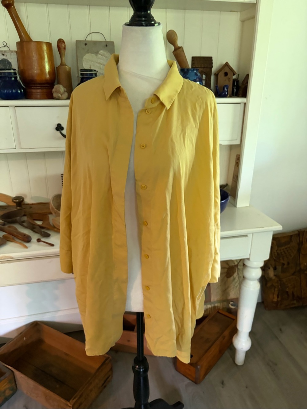 Cos Lightweight Button-Front Shirt in Mustard Yellow